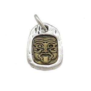 Tibetan Style Copper Slice Pendant Chinese Mythical Beasts Amulet Antique Silver Bronze, approx 10-14mm
