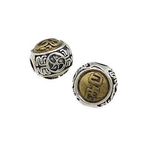 Tibetan Style Copper Round Beads Large Hole Antique Silver Bronze, approx 9mm, 3mm hole