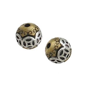 Tibetan Style Copper Round Beads Large Hole Antique Silver Bronze, approx 9.5mm