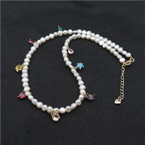 White Pearl Necklace With Crystal Glass, approx 6mm, 8mm, 40-45cm length