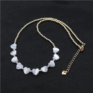 White MOP Shell Heart Necklace With Pony Copper Beads Gold Plated, approx 3mm, 8mm, 40-45cm length