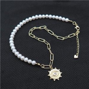 White Pearl Necklace With Copper Chain Gold Plated, approx 18mm, 6-7mm, 40-45cm length
