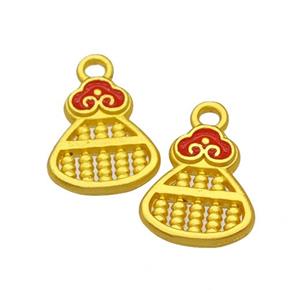 Abacus Charms Alloy Pendant Red Painted Matte Gold Plated, approx 10-15mm
