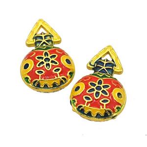 Waterbags Charms Alloy Pendant Flower Painted Matte Gold Plated, approx 11-20mm