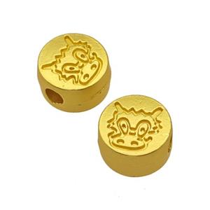 Alloy Coin Beads Large Hole Dancing Lion Matte Gold Plated, approx 10mm, 3mm hole