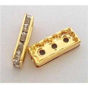 colorfast copper spacer with rhinestone bead, gold plated, approx 8x20mm