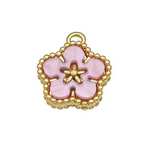Copper Flower Pendant Pave Pink Resin Gold Plated, approx 12mm