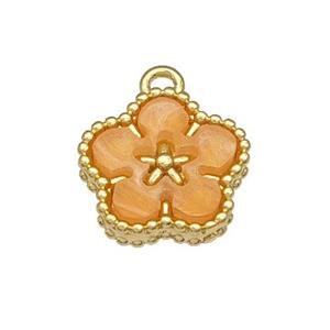 Copper Flower Pendant Pave Resin Gold Plated, approx 12mm