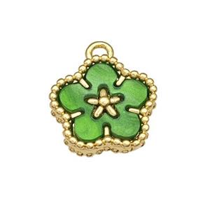 Copper Flower Pendant Pave Green Resin Gold Plated, approx 12mm