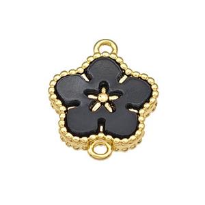 Copper Flower Connector Pave Black Resin Gold Plated, approx 14mm