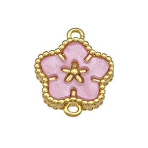 Copper Flower Connector Pave Pink Resin Gold Plated, approx 14mm