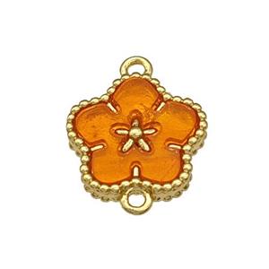 Copper Flower Connector Pave Orange Resin Gold Plated, approx 14mm
