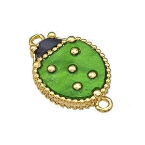 Copper Ladybug Connector Pave Mint Green Resin Gold Plated, approx 13-16mm