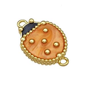 Copper Ladybug Connector Pave Orange Resin Gold Plated, approx 13-16mm