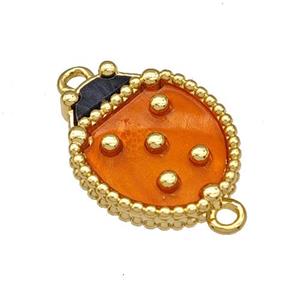 Copper Ladybug Connector Pave Resin Gold Plated, approx 13-16mm