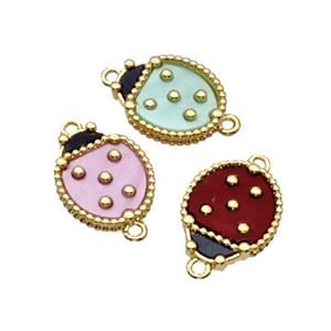 Copper Ladybug Connector Pave Resin Gold Plated Mixed, approx 13-16mm