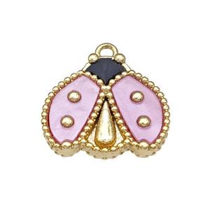 Copper Ladybug Pendant Pave Pink Resin Gold Plated, approx 15-17mm