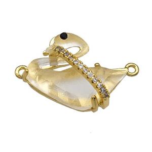 Copper Swan Connector Pave Acrylic Zirconia Gold Plated, approx 12-16mm