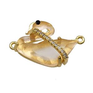 Copper Swan Connector Pave Acrylic Zirconia Gold Plated, approx 12-16mm