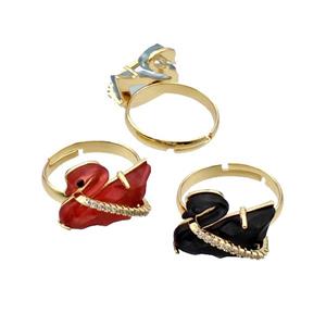 Copper Swan Rings Pave Acrylic Zirconia Adjustable Gold Plated Mixed, approx 12-16mm