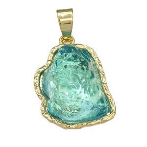 Copper Pendant Pave Acrylic Green Mountain Gold Plated, approx 16-20mm
