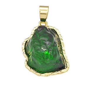 Copper Pendant Pave Acrylic Green Mountain Gold Plated, approx 16-20mm