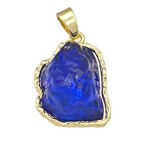Copper Pendant Pave Acrylic Blue Mountain Gold Plated, approx 16-20mm