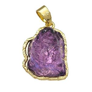 Copper Pendant Pave Acrylic Purple Mountain Gold Plated, approx 16-20mm