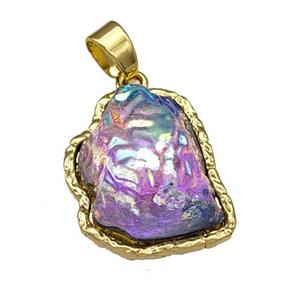 Copper Pendant Pave Acrylic Rainbow Mountain Gold Plated, approx 16-20mm