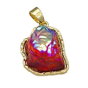 Copper Pendant Pave Acrylic Red Mountain Gold Plated, approx 16-20mm