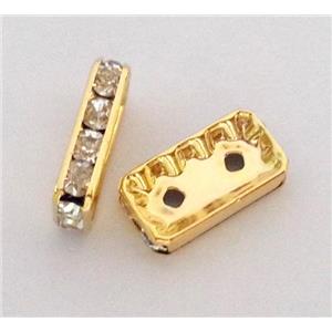 colorfast copper spacer with rhinestone bead, gold plated, approx 8x16mm