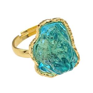 Copper Rings Pave Teal Acrylic Mountain Adjustable Gold Plated, approx 16-20mm