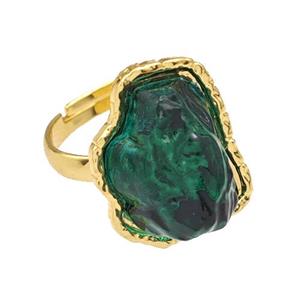 Copper Rings Pave Green Acrylic Mountain Adjustable Gold Plated, approx 16-20mm