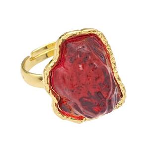 Copper Rings Pave Red Acrylic Mountain Adjustable Gold Plated, approx 16-20mm