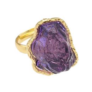 Copper Rings Pave Purple Acrylic Mountain Adjustable Gold Plated, approx 16-20mm