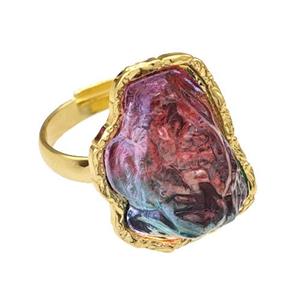 Copper Rings Pave Rainbow Acrylic Mountain Adjustable Gold Plated, approx 16-20mm