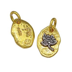 Tibetan Style Copper Lotus Pendant Slice Gold Plated, approx 9-14mm