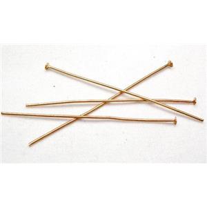 Iron T-Head Pins Light Gold Plated, approx 50mm