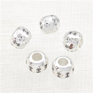 Copper Round Beads Pave Zircon Large Hole Shiny Silver Plated, approx 7.5mm, 3mm hole
