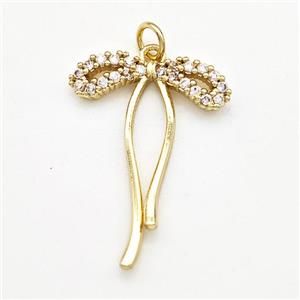 Copper Bow Pendant Micro Pave Zirconia Gold PLated, approx 20-26mm