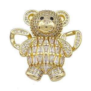 Copper Bear Pendant Pave Zirconia 2loops Gold Plated, approx 30mm
