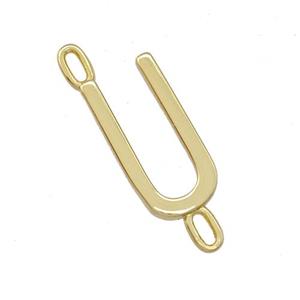 Copper Connector Letter-U Gold Plated, approx 7-15mm