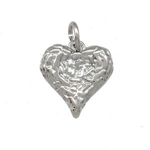 Copper Heart Pendant Hammered Platinum Plated, approx 11.5mm