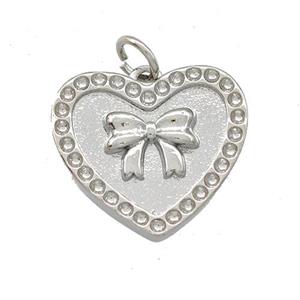 Copper Heart Pendant Pave Zircon Bow Platinum Plated, approx 18mm