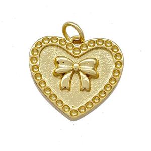 Copper Heart Pendant Pave Zircon Bow Gold Plated, approx 18mm