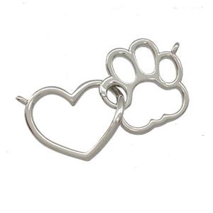 Copper Heart Paws Pendant Platinum Plated, approx 15-30mm