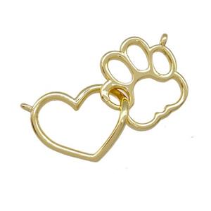 Copper Heart Paws Pendant Gold Plated, approx 15-30mm