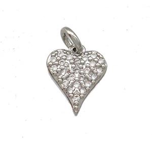 Copper Heart Pendant Micro Pave Zirconia Platinum Plated, approx 8mm
