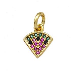 Copper Fan Charms Pendant Pave Zirconia Pizza Gold Plated, approx 8mm