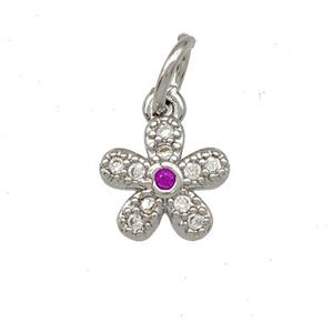 Copper Flower Pendant Micro Pave Zirconia Platinum Plated, approx 7.5mm